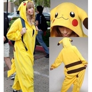 Bộ Đồ Ngủ Liền Thân cosplay pikachu Pokemon Có Mũ Trùm Đầu
