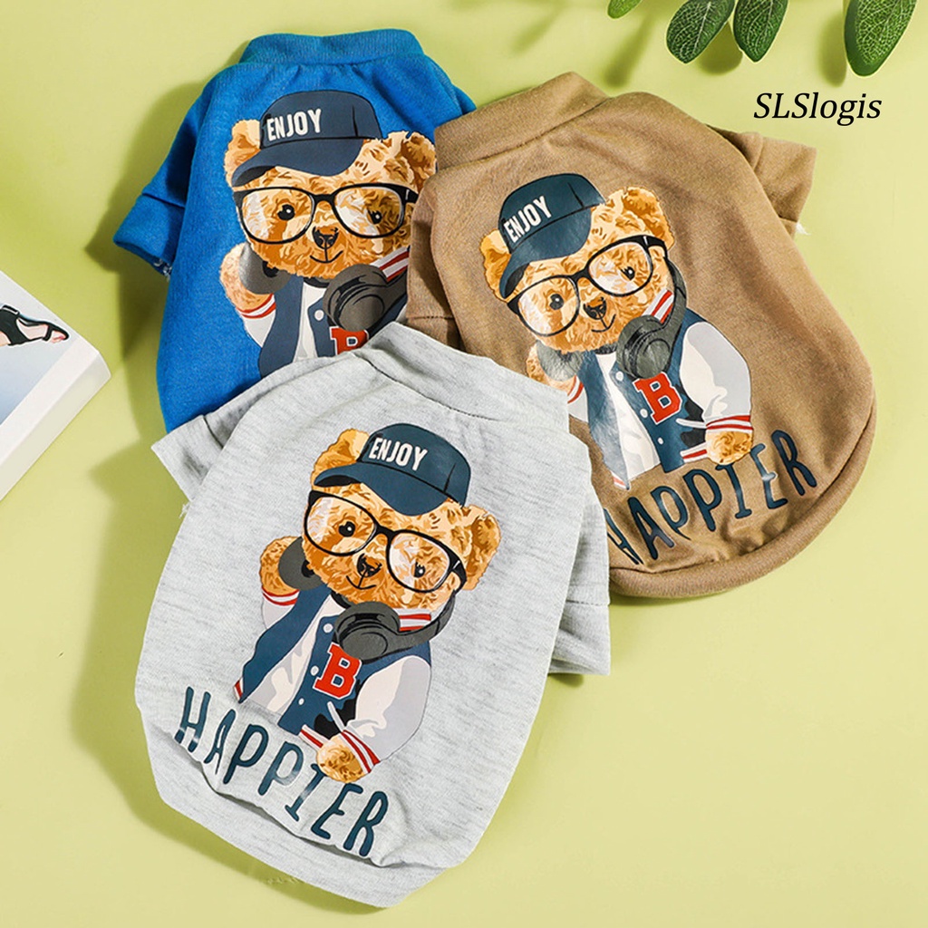 Slslogis Áo Thun Co Giãn In Hình Gấu Nhỏ Bằng Polyester Thoải Mái Bền Bỉ Giặt Được Làm Đạo Cụ Chụp Ảnh Cho Thú Cưng Corgi