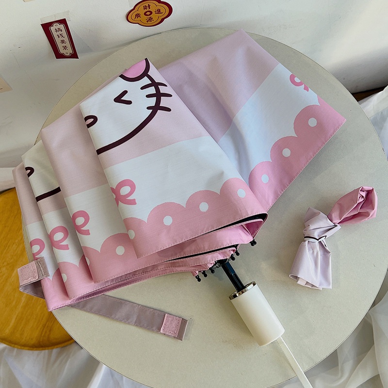 SANRIO Dù Gấp Tự Động 3 Khúc Bằng vinyl Chống Tia UV Hình Hello Kitty