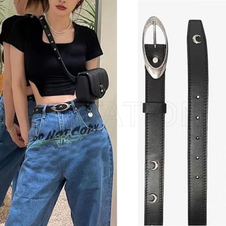 Thắt lưng da mặt hình bán nguyệt phong cách retro thời trang cho nữ