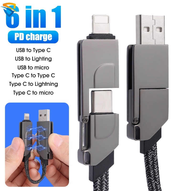 Dây Cáp Sạc Nhanh USB Loại C Ngắn Đa Năng 6 Trong 1 Có Móc Khóa Nam Châm Tiện Dụng