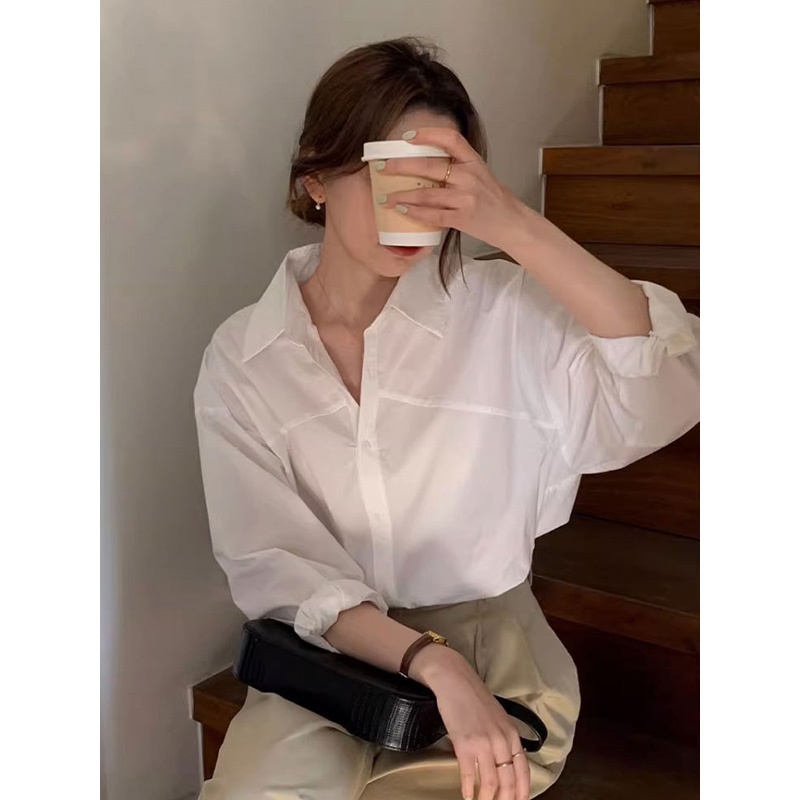 SUXI Áo Sơ Mi Trắng Tay Dài Dáng Rộng Thiết Kế Đơn Giản Thời Trang Mùa Thu Mới