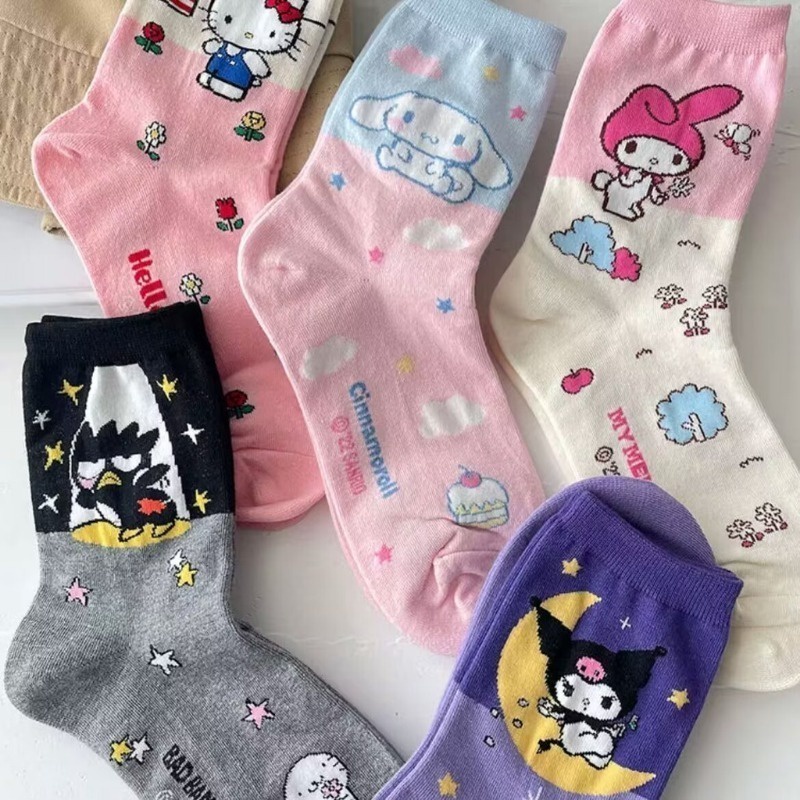 Vớ Cotton Thể Thao Thoáng Khí In Hình Sanrios Hello Kitty Kuromi Kawaii My Melody Cinnamoroll Phong Cách Harajuku