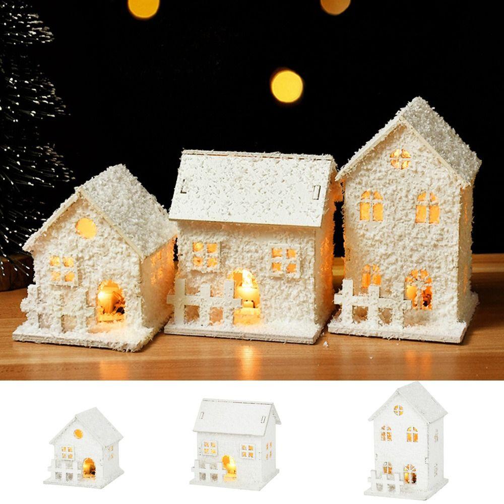 Rebuy nhà gỗ đèn led giáng sinh, mini với lâu đài phát sáng bông tuyết, quà tặng trẻ em cây thông noel phát sáng màu trắng
