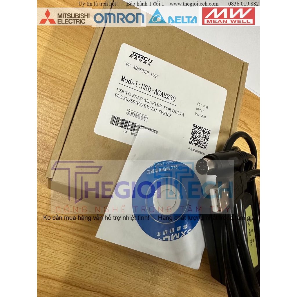 Cáp Lập Trình PLC Delta USB DVP 232, USB-ACAB230 USBACAB230 USB RS232 ACAB230 ACAB215 cổng tròn