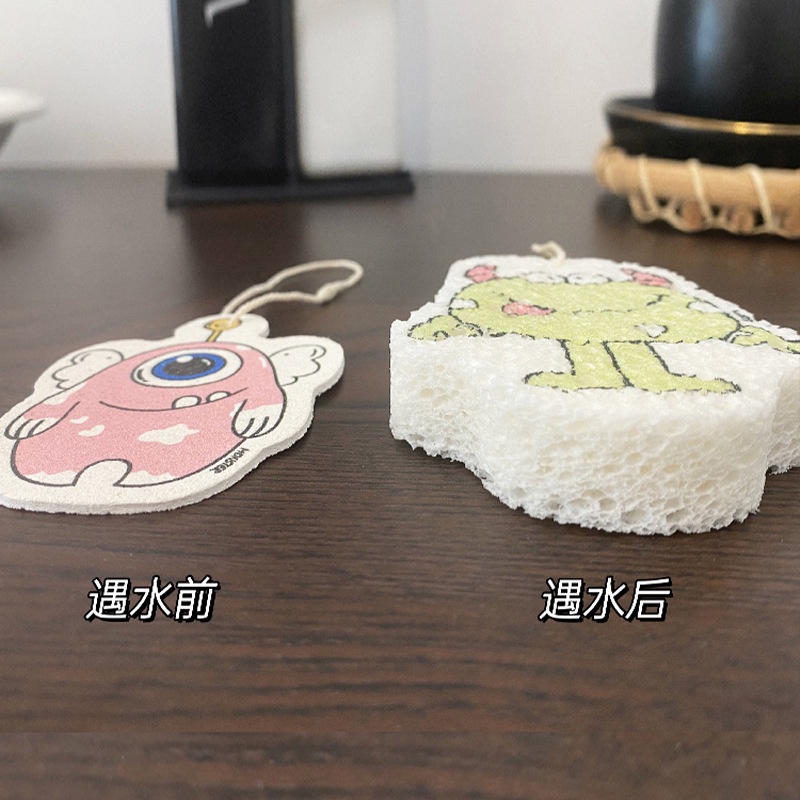 Miếng Bọt Biển Rửa Chén Bằng Bột Gỗ Họa Tiết Hoạt Hình Dễ Thương Tiện Dụng Cho Nhà Bếp