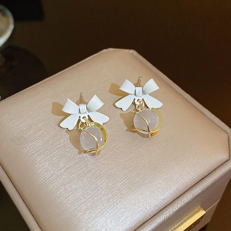 Bông Tai Mạ Bạc 925 Hình Nơ Đính Đá Opal Sang Trọng YR