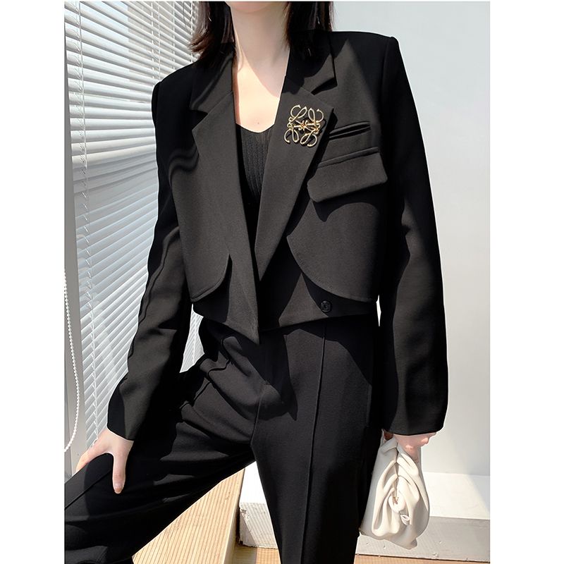 Áo Khoác Vest Ngắn Màu Đen Thời Trang Mùa Thu 2023 Cao Cấp Cho Nữ