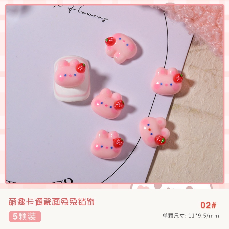 Bộ 5 Phụ Kiện Trang Trí Móng Tay Hình Thỏ / Kem / Kẹo Mút Ba Chiều Dễ Thương