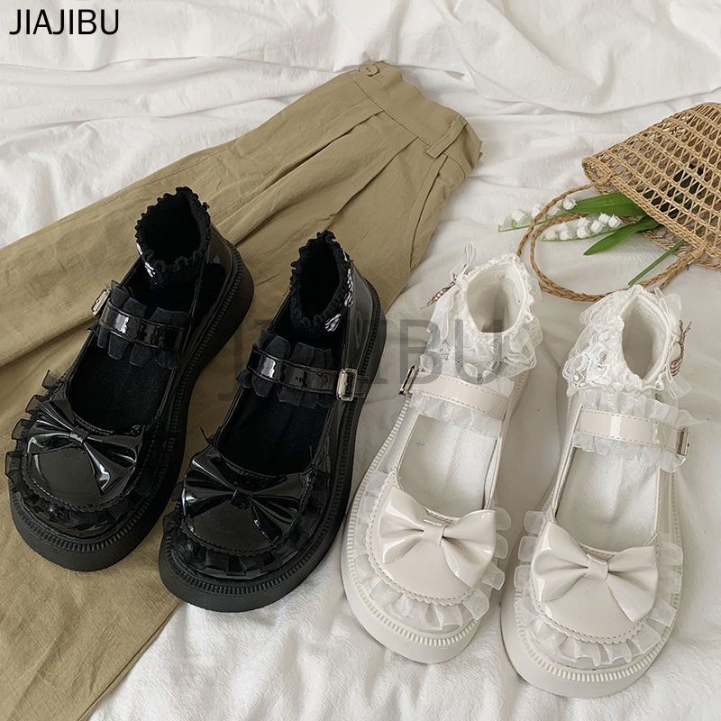 Giày đồng Phục JK Nhật Bản Giày Nữ Mũi Tròn Dễ Thương Giày Lolita Giày Bệt Thời Trang Hàn Quốc Giày Mary Jane Nơ đen Giày Công Chúa Giày Muffin Chống Trượt Giày Cosplay Trắng Giày đen Nhật Bản Giày Búp Bê đế Mềm Kiểu Pháp Giày đi Học Cao Gót Màu đen