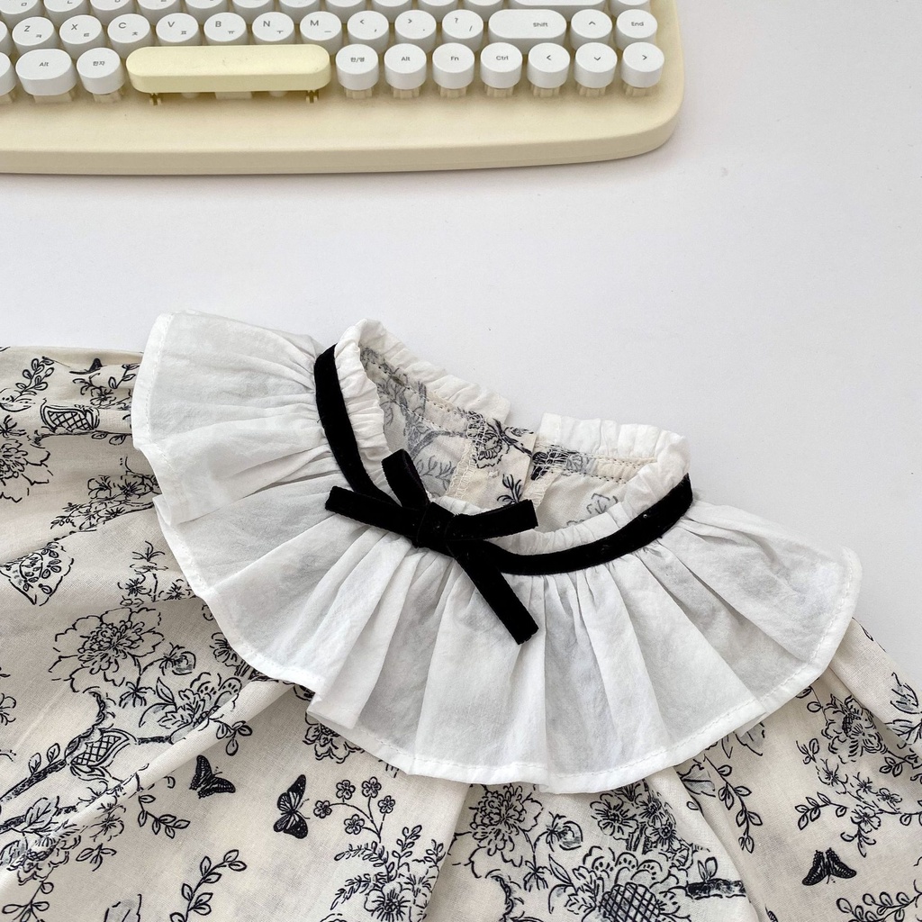 Bộ Đồ Áo Tay Dài Phối Ren Thắt Nơ + Quần Dài Phong Cách Mới Dành Cho Bé Gái 2023