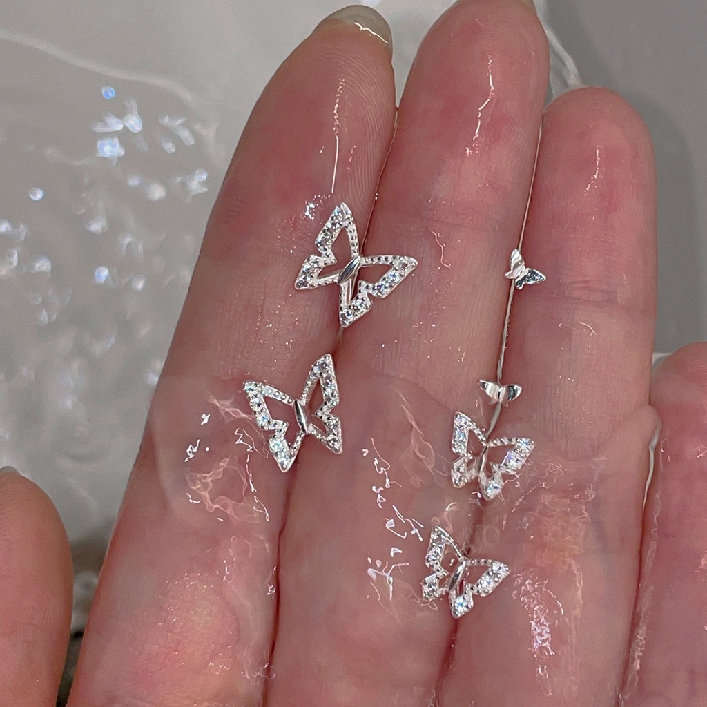 Bông Tai Mạ Bạc 925 Hình Bươm Bướm Đính Đá Zircon Thời Trang