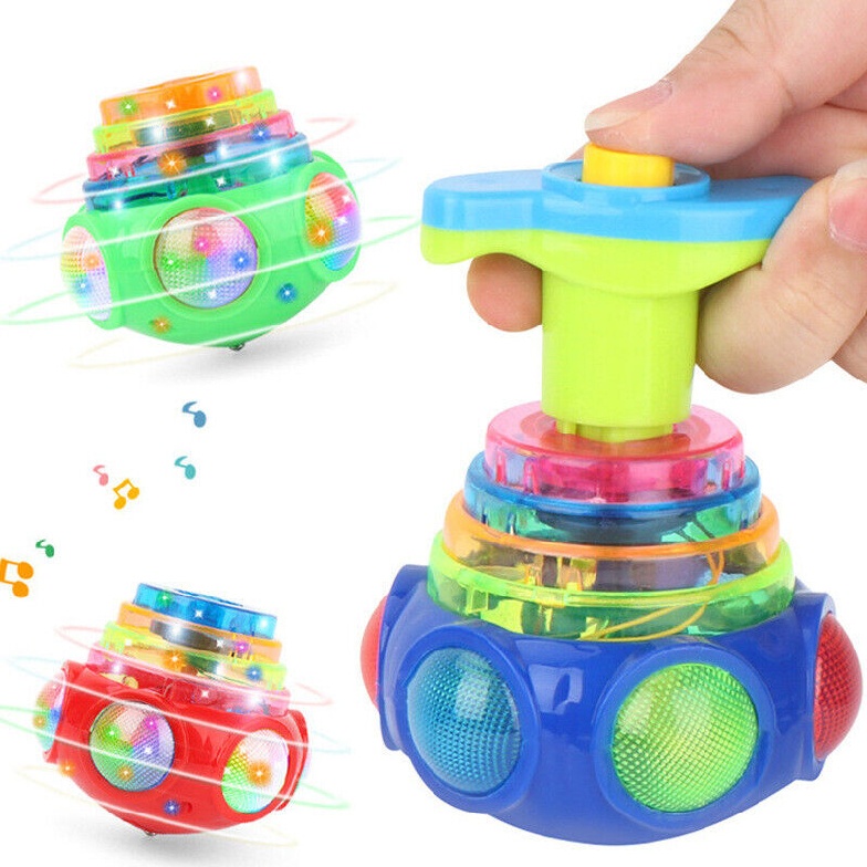 New 1pc LED Light Up Flashing UFO Spinning Top Music Gyro Christmas Gift For Kid
