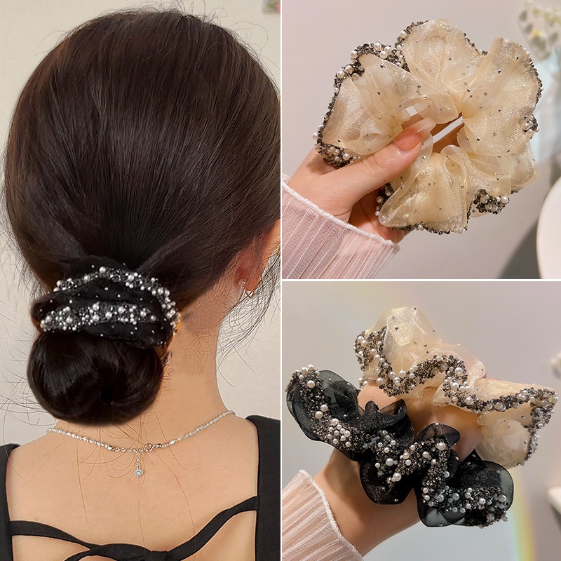 Dây Cột Tóc Cao Su Co Giãn Đính Hạt Ngọc Trai Thời Trang Hàn Quốc Cho Nữ