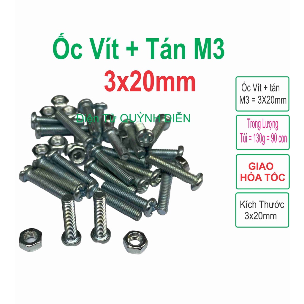 Ốc vít tán M3 3ly dài 2cm (túi khoản 125g ~ 90 con)