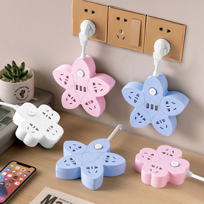 Ổ Cắm Điện Chuyển Đổi Không Dây One-Three-Four Hình Bông Hoa Sáng Tạo Đa Năng Kèm Bảng Dây