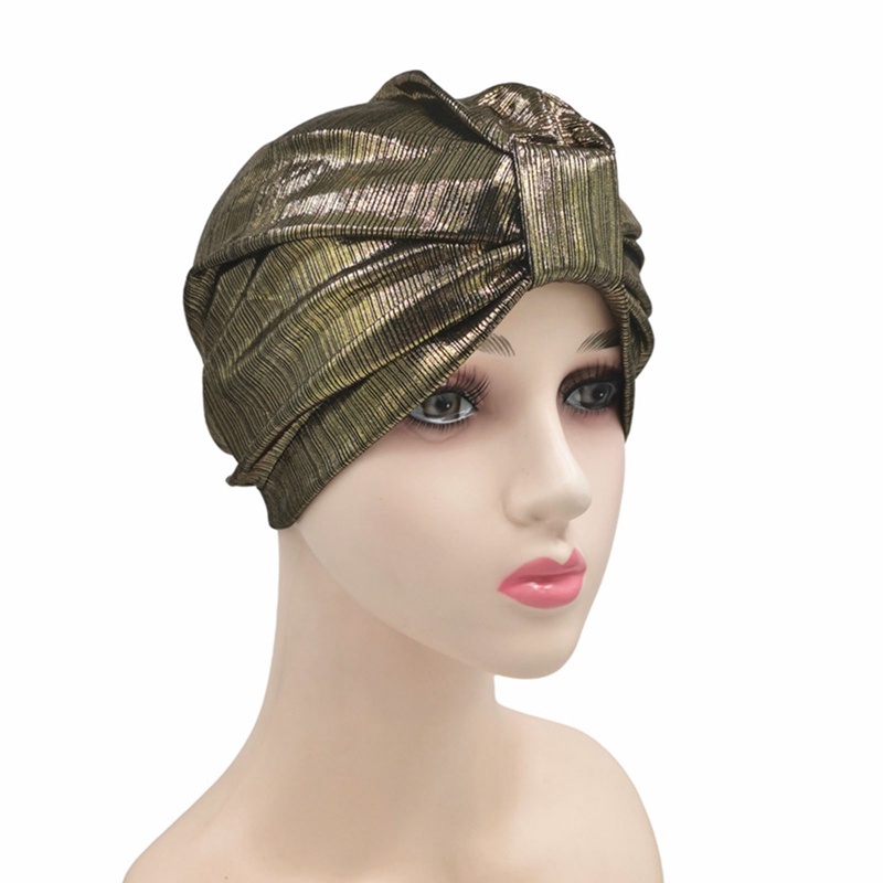 Bbyter metallic turban head wrap hat headband bandanacap màu vàng và bạc