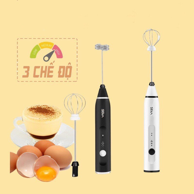 Máy Đánh Trứng  KAW-SEKA 3 Cấp Độ, Que Tạo Bọt Cafe Mini Cầm Tay Không Dây Hỗ Trợ Sạc Pin.