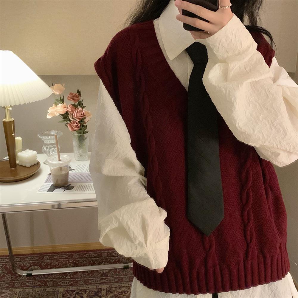 Áo Dệt Kim Sát Nách Dáng Rộng Phong Cách Vintage Hàn Quốc Cho Nữ
