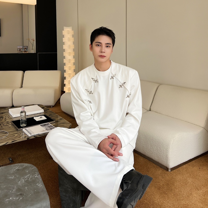 Áo Thun Tay Dài Cổ Tròn Đính Nút Kim Loại Phong Cách Thời Trang Mùa Thu Mới 2023