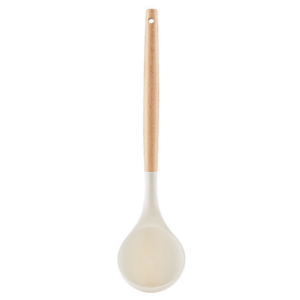 Thìa Xẻng Nấu Ăn Bằng Silicone Cán Gỗ Có Lỗ Treo Cho Nhà Hàng