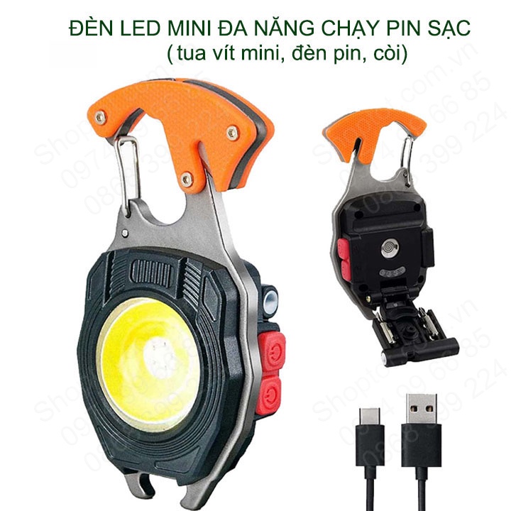 Đen led mini đi picnic nhiều chức năng như tua vít, còi, quẹt điện, mở nắp chai, dùng pin sạc tiện lợi
