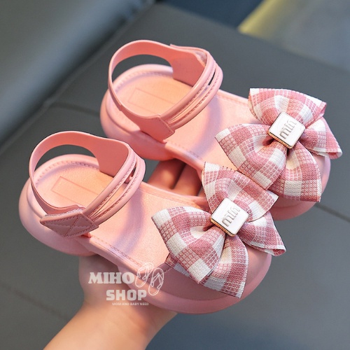 Siêu Xịn Loại 1 Sandal Nơ Caro Quai Dán Min Mềm Êm Chuẩn Size Cho Bé Đi Chơi Đi Học
