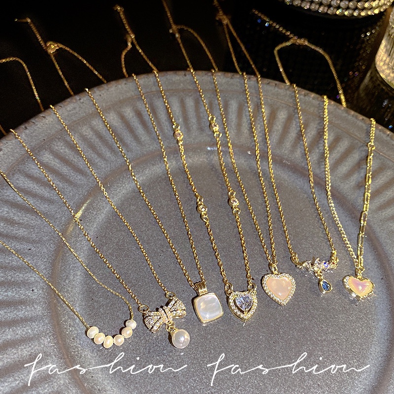 Thời trang hợp thời trang ngọc trai moonstone chuỗi pha lê Vòng cổ thanh lịch trái tim bướm mặt Vòng cổ cho phụ nữ phụ kiện do thái