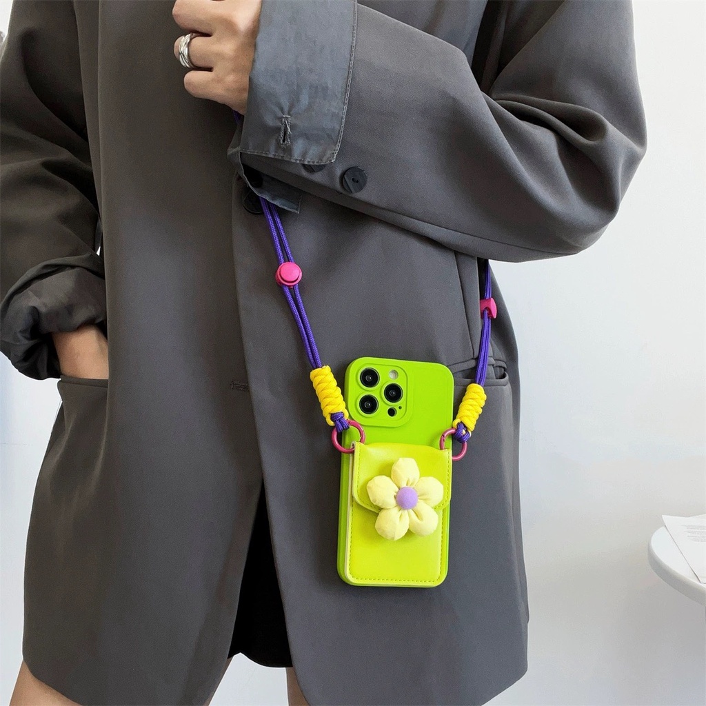 Ốp Lưng IP Họa Tiết Hoa Có Ngăn Đựng Thẻ Kèm Dây Đeo Cho IP