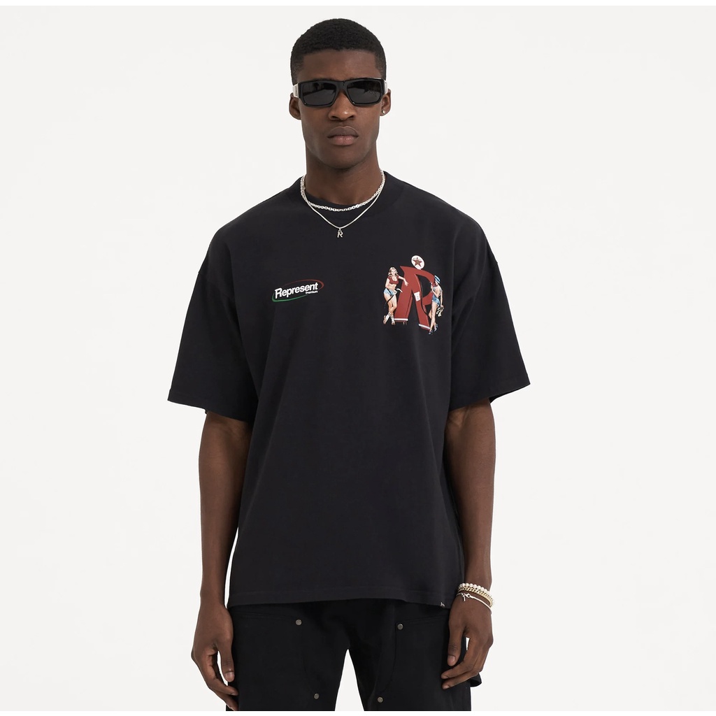 9X1C REPRESENT retro oil station girl slogan printed round neck short sleeve T-shirt niche fashion brand summer