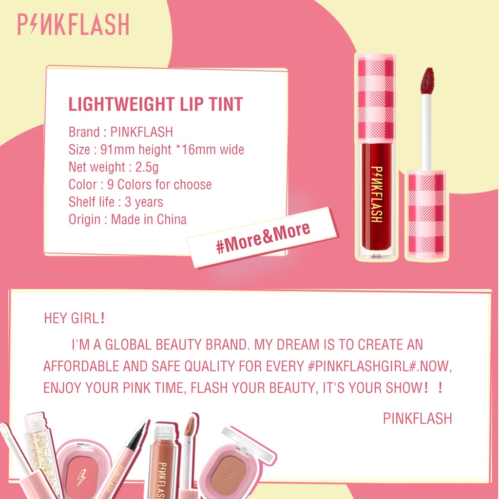 PINKFLASH Áo Kiểu Màu Hồng Thiết Kế Xinh Xắn Hợp Thời Trang #WaterColor Son Môi Dưỡng Ẩm Chống Dính Chống Thấm Nước Màu Hồng Mờ Thời Trang