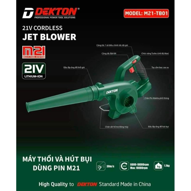 Máy Thổi Bụi Dùng Pin Dekton M21-TB01 /Máy thổi bụ/hút bụi 2 trong 1 Chỉnh Gió 6 Cấp CHÍNH HÃNG 2023