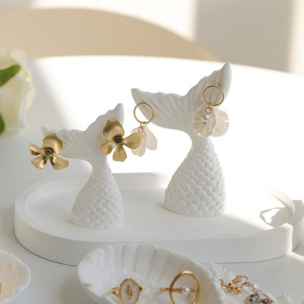 Giá trưng bày đồ trang sức đuôi cá HEALMEYOU, giá đỡ bông tai bằng thạch cao trắng, giá đỡ chuyên dụng trong cửa hàng tinh tế trang trí nhà theo phong cách hàn quốc