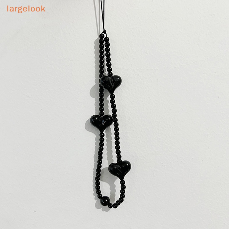 Dây Đeo Điện Thoại Xỏ Hạt Acrylic Hình Trái Tim Màu Đen Phong Cách Hàn Quốc Y2K