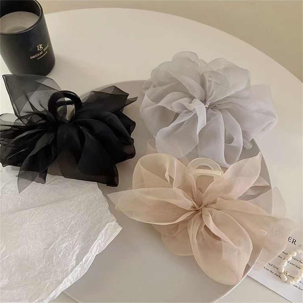 1pc phong cách pháp kẹp tóc cô gái thanh lịch lưới mới vải tuyn nơ lớn kẹp kẹp màu tinh khiết phụ nữ tính khí phụ kiện