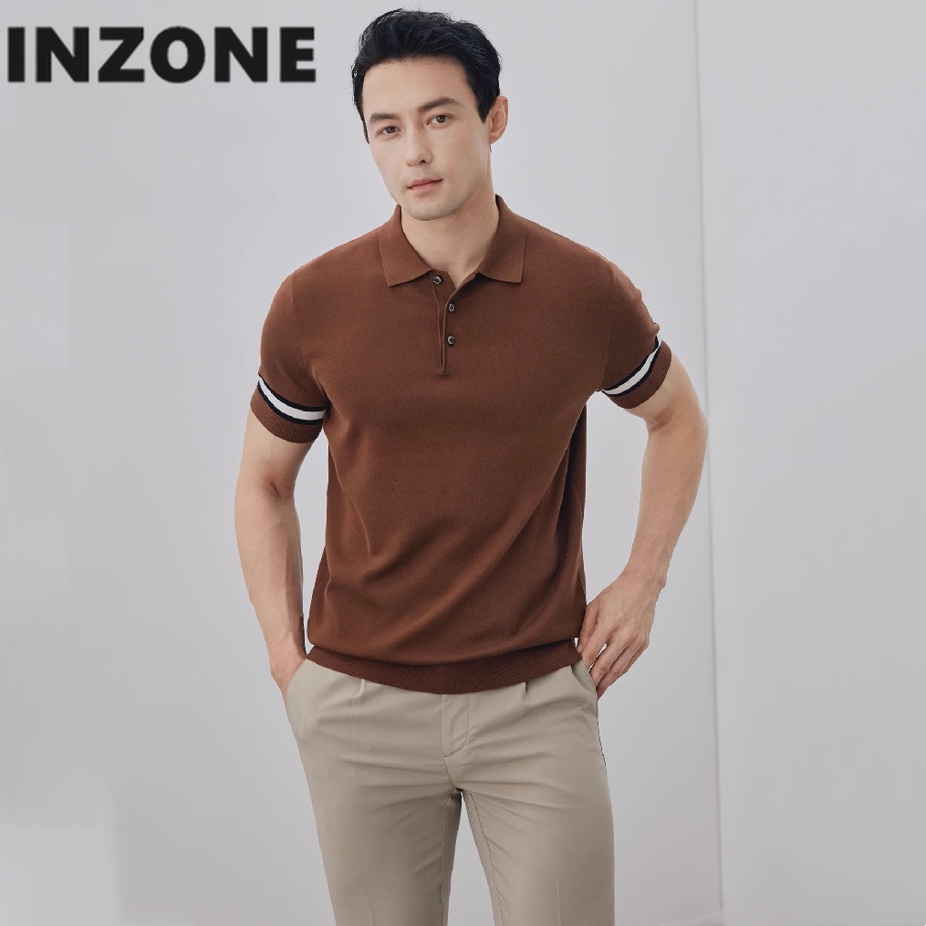 Ve áo sọc dệt kim ngắn tay áo sơ mi polo hàn quốc trang trọng cho nam giới cotton sọc văn phòng áo sơ mi ngắn tay