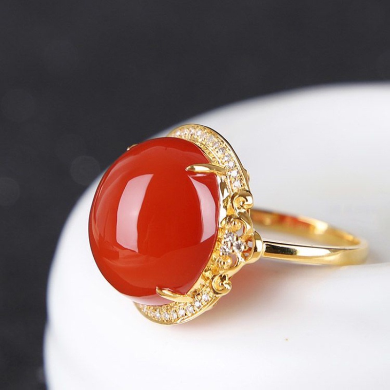 ♥ Nhẫn Mặt Tròn Màu Đỏ Phong Cách Cổ Điển Sang Trọng Cho Nữ