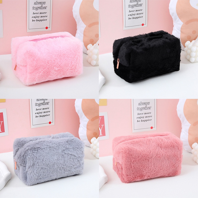 Túi Đựng Bút Màu Macaron Phối Lông Xù Sáng Tạo Dễ Thương