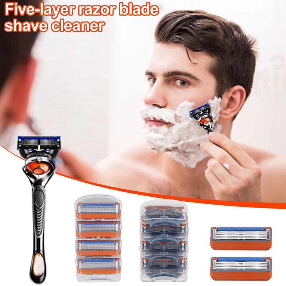 4PCS Manual Shaving Blade Men's Orange 5-layer Sensitive Resistance Stainless Steel Blade