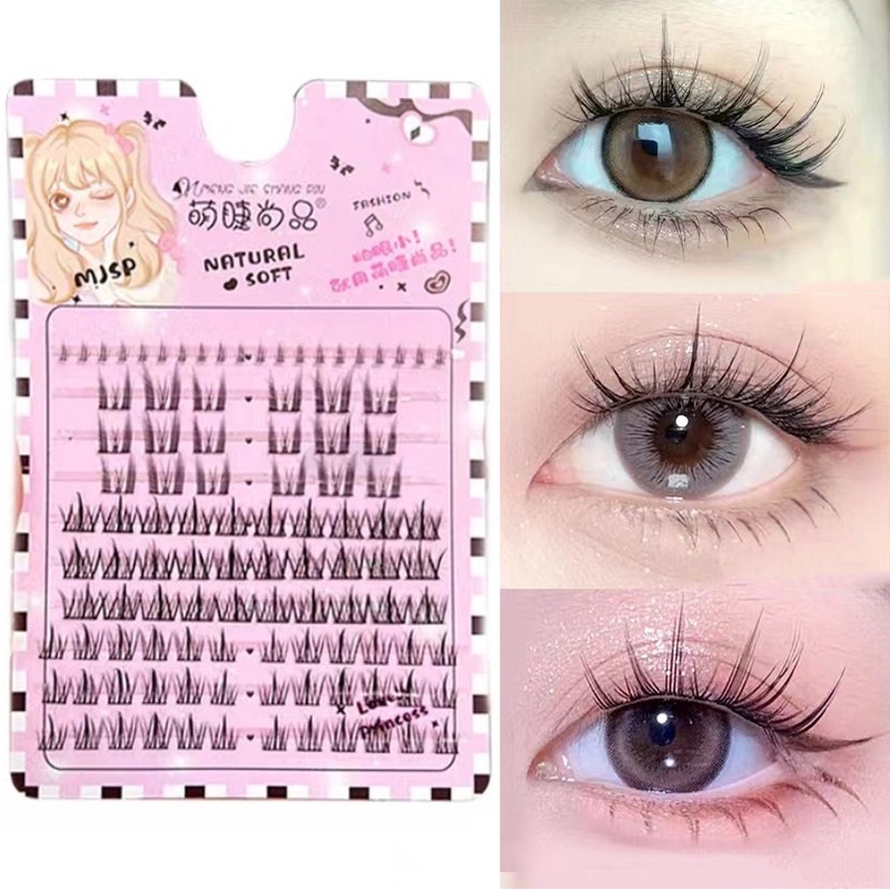 Lazy man trilogy false eyelash mô phỏng tự nhiên phân đoạn một cụm phim hoạt hình tự dính mi