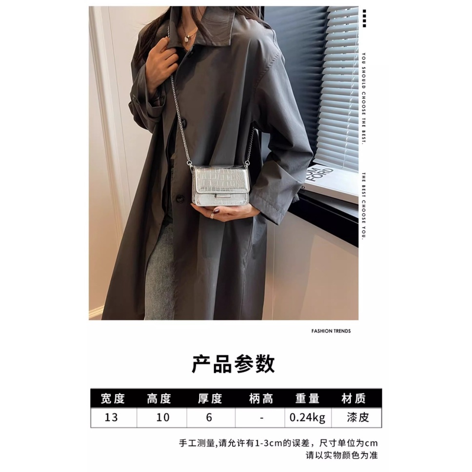 Túi Đeo Chéo mini Màu Bạc Phối Dây Xích Thời Trang Mùa Hè