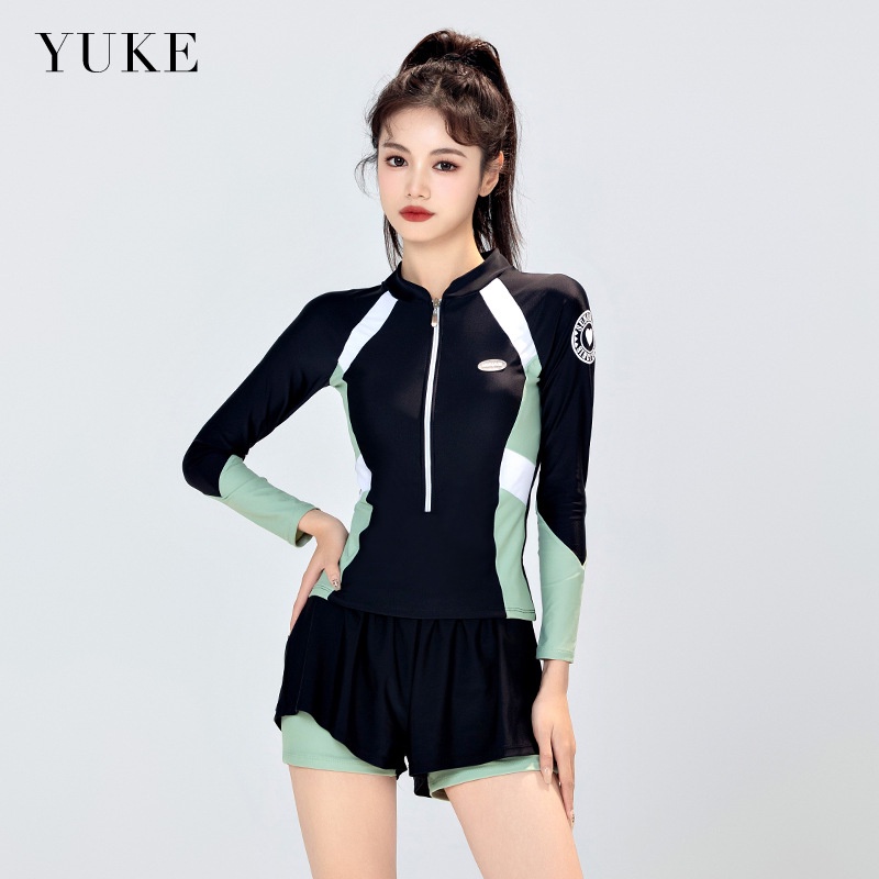 Đồ bơi nữ tay dài chống nắng quần đùi 2 lớp dây kéo trước tiện lợi Chính hãng YUKE 8307 IMMUNE