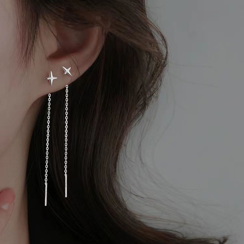 Simple dòng tai thời trang dài tua bông tai cho nữ cô gái đa năng phong cách giọt nước mắt bowknot star metal dangle earring trang sức