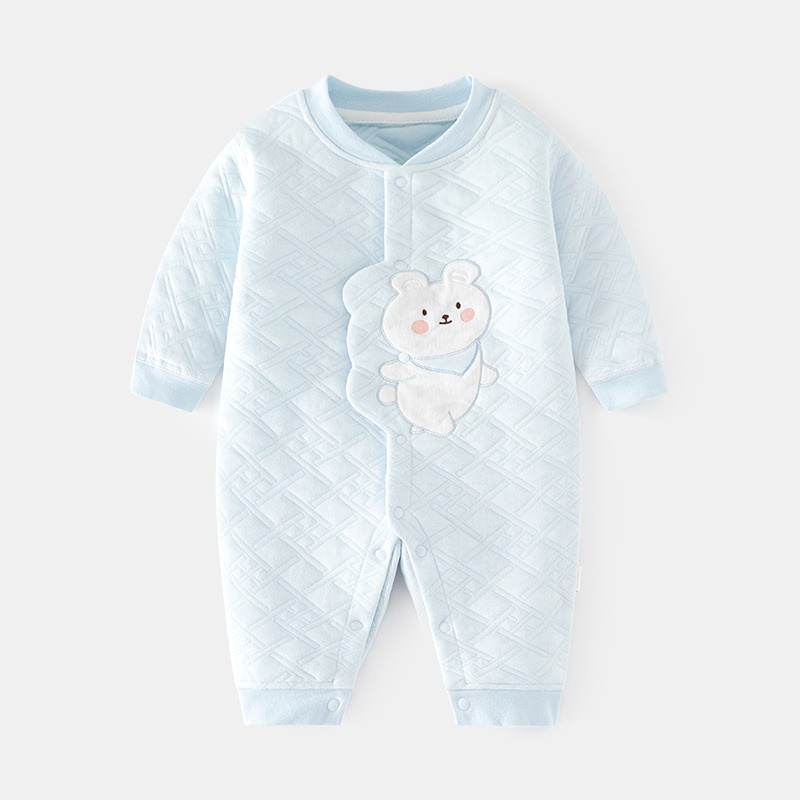 Baby romper 2023 mùa thu dày ấm áp dễ thương bunny cotton Áo liền quần nút quần áo sơ sinh 0-2 tuổi