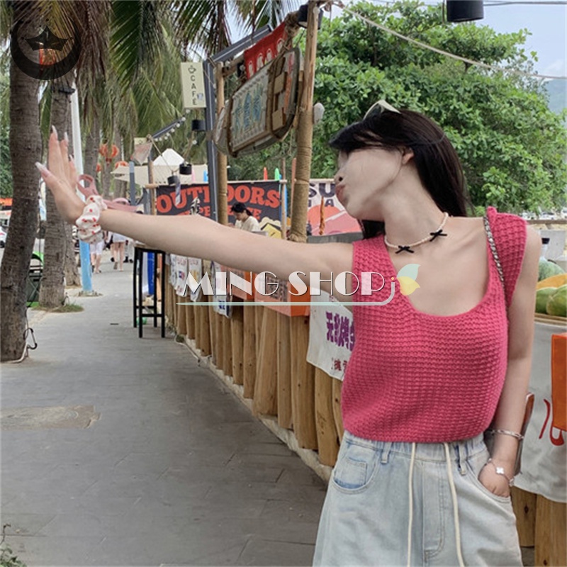 Áo Dệt Kim Sát Nách Cổ Tròn Màu Sắc Thời Trang Mùa Hè Cho Nữ