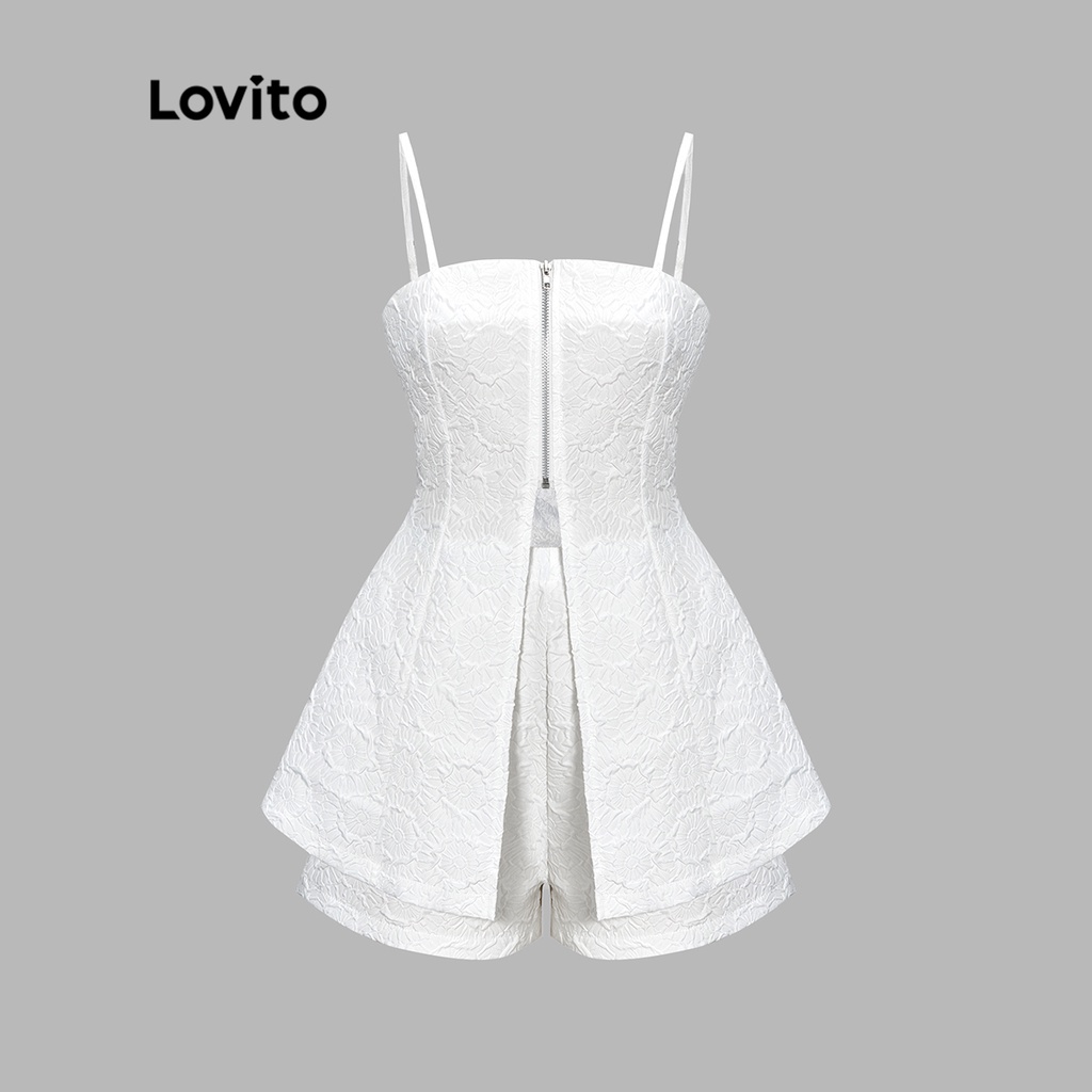 Lovito Bộ quần đùi trơn có khóa kéo thông thường cho nữ L56ED149