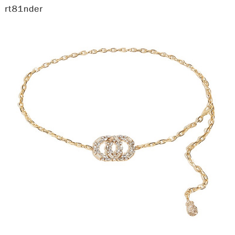 Rt chuỗi kim loại thắt lưng cho phụ nữ đôi tròn rhinestone khóa thắt lưng chuỗi thắt lưng nữ cô gái váy quần jean trang trí dây thắt lưng phụ kiện n
