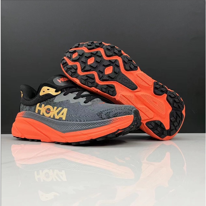 2023new hoka one one challenger 7 carbon black orange giày chạy bộ hấp thụ sốc giày thể thao