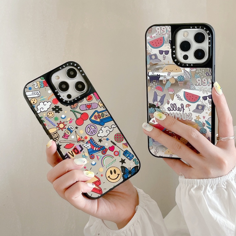 Hello summer stickers mirror casetify phone case cho iPhone 15 14 13 12 11 pro max plus, hard cover