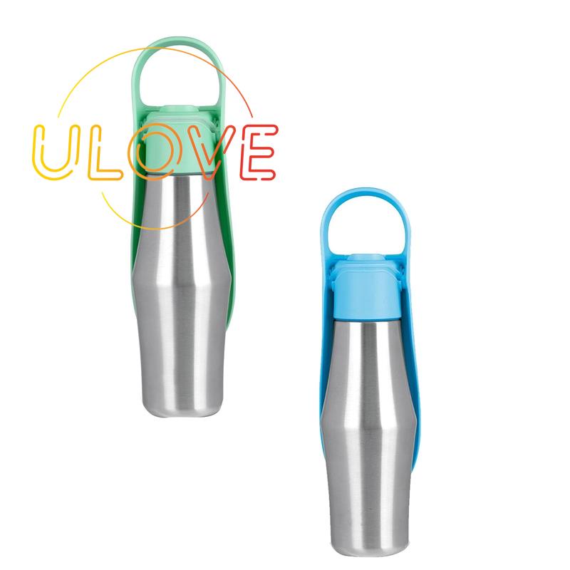 Bình nước du lịch cho chó bằng thép không gỉ với khay nạp nước uống, màu xanh lá cây chống rò rỉ 27oz